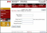 screen capture of the Change User Password menu