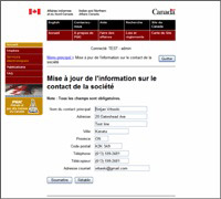 L'&eacute;cran reproduit du menu de la Mise &agrave; jour de l'information sur le contact de la soci&eacute;t&eacute;