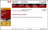 screen capture of General Announcements menu